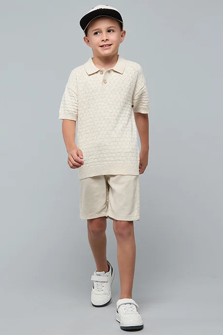 أر أند بي Textured Polo T-Shirt with Short Sleeves