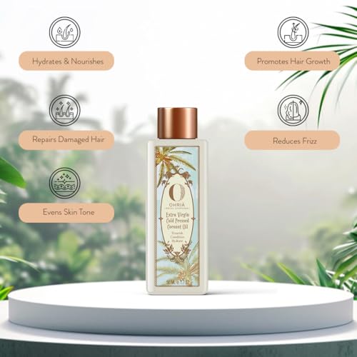 Ohria Ayurveda Extra Virgin Cold Pressed Coconut Hair/Body Oil | Nourish, Condition, Hydrate| For All Skin and Hair Types- 50ml - Image 4