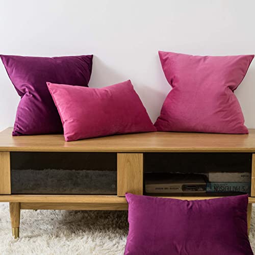 JUSPURBET Throw Pillow Covers Set of 2 Decorative Velvet Pillow Covers for Couch Sofa Bed Soft Lumbar Cushion Covers with Invisible Zipper for Living Room Home DecorRose Red12x20 inch - Image 3