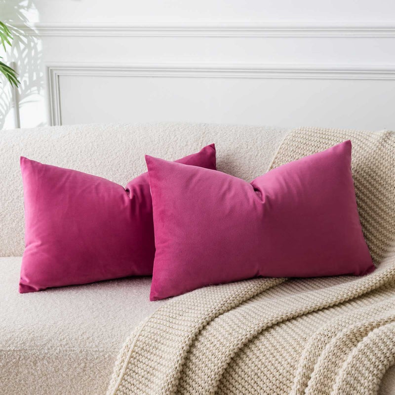 JUSPURBET Throw Pillow Covers Set of 2 Decorative Velvet Pillow Covers for Couch Sofa Bed Soft Lumbar Cushion Covers with Invisible Zipper for Living Room Home DecorRose Red12x20 inch - Image 2