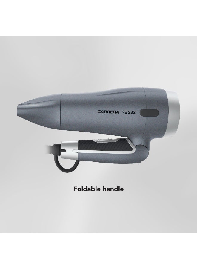 Carrera CRR532 Compact & Foldable Travel Hair Dryer 1600W, Dual Voltage, Ionic Technology, Argan Oil Infusion, Cool Shot, Lightweight, Styling Nozzle, Storage Pouch, 2 Years Warranty - Image 3
