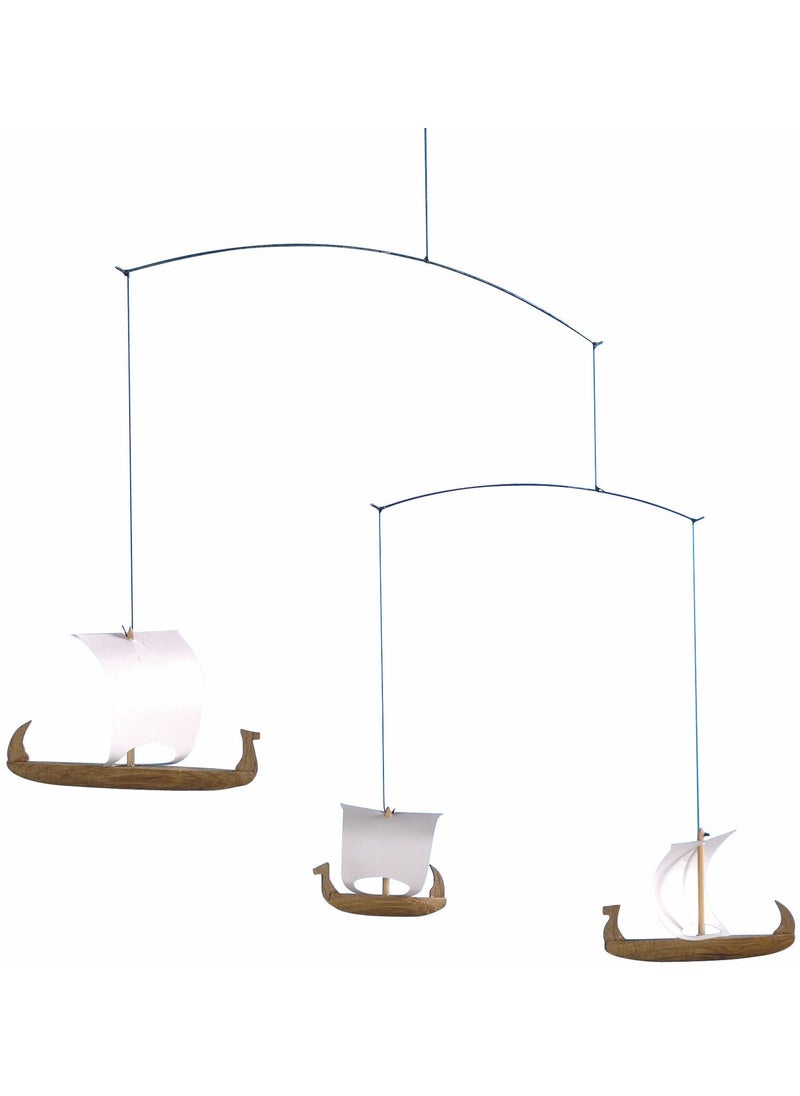 Flensted Mobiles Viking Ships 5 Hanging Mobile  26 Inches  Teak  Handmade in Denmark by Flensted 