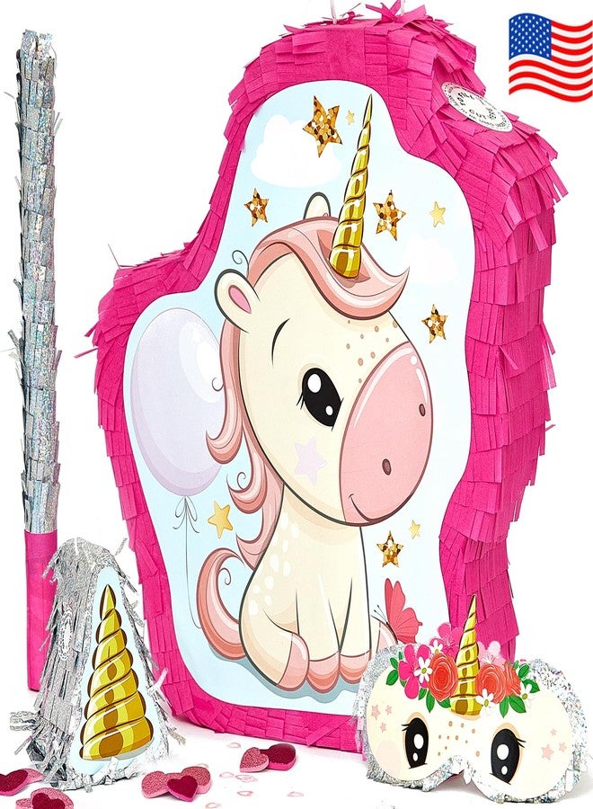 JitteryGit Unicorn Pinata Treasure Hunt Party Game, Birthday Party Complete Set, 16 X 13 Inches, Cute Horse Girl Pinata, Includes Unicorn Piñata, Horn Mini Piñata, Pink Bat and more! - Image 1