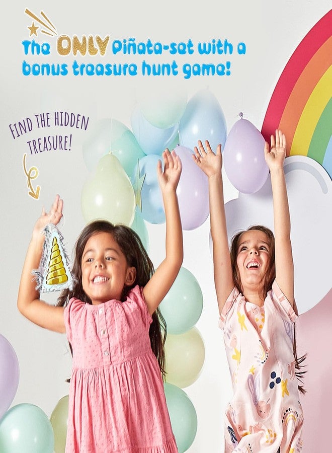 JitteryGit Unicorn Pinata Treasure Hunt Party Game, Birthday Party Complete Set, 16 X 13 Inches, Cute Horse Girl Pinata, Includes Unicorn Piñata, Horn Mini Piñata, Pink Bat and more! - Image 2