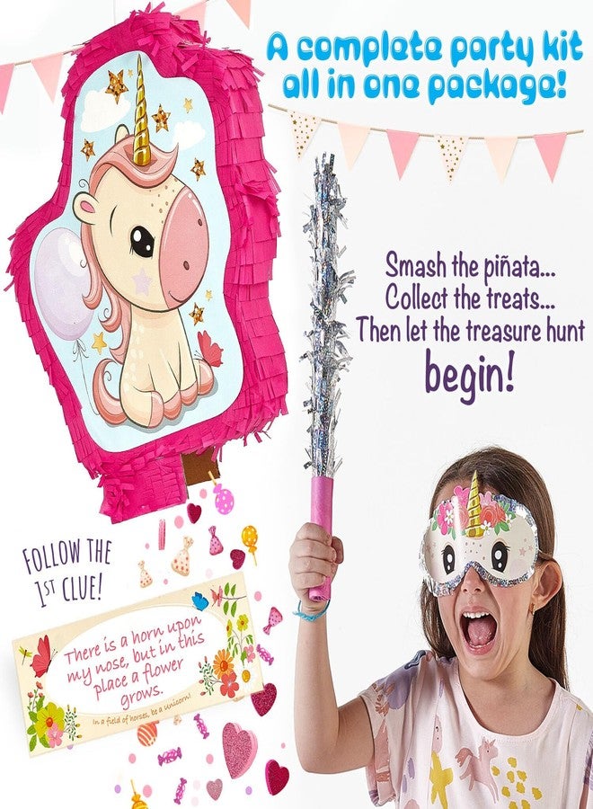 JitteryGit Unicorn Pinata Treasure Hunt Party Game, Birthday Party Complete Set, 16 X 13 Inches, Cute Horse Girl Pinata, Includes Unicorn Piñata, Horn Mini Piñata, Pink Bat and more! - Image 3