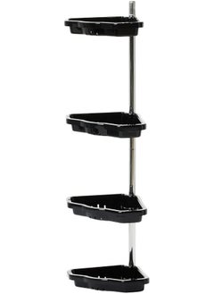 Primanova Primanova Non-Rust 4 Plastic Tier, Spring Corner Shelf Storage Shower, Wall Hanging Toilet Shelf Organizer, Pole Aluminum (Black)  - Image 1
