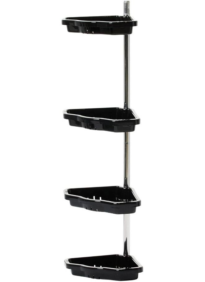 Primanova - Primanova Non-Rust 4 Plastic Tier, Spring Corner Shelf Storage Shower, Wall Hanging Toilet Shelf Organizer, Pole Aluminum (Black) - Image 1