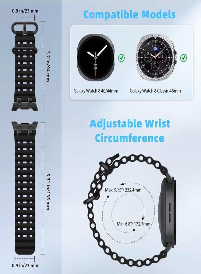 MoKo Upgraded Ocean Band Compatible with Samsung Galaxy Watch 8 Band 40mm 44mm/Galaxy Watch 8 Classic 46mm, Metal Connector Breathable Silicone Sport Strap for Men Women, Black/Black - Image 2
