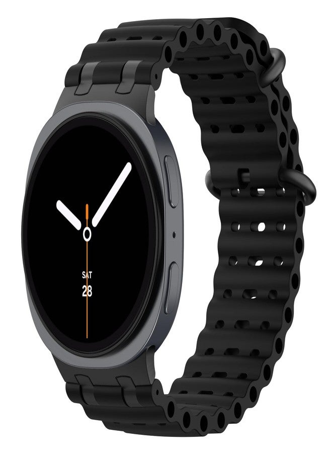 MoKo Upgraded Ocean Band Compatible with Samsung Galaxy Watch 8 Band 40mm 44mm/Galaxy Watch 8 Classic 46mm, Metal Connector Breathable Silicone Sport Strap for Men Women, Black/Black - Image 1