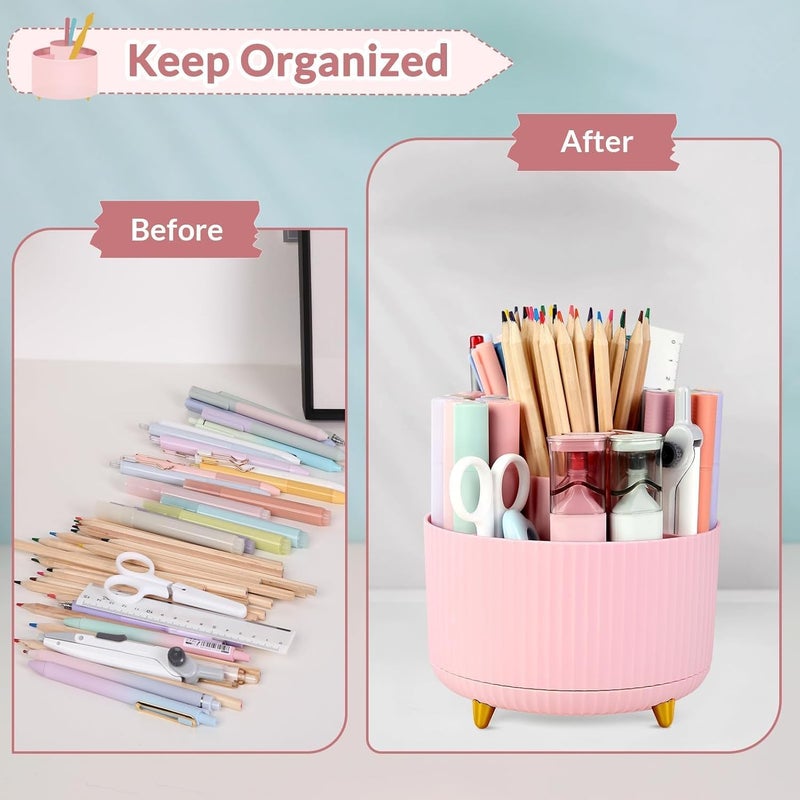 SKYDUE 360 Degree Rotating Desk Organizer, Dual-Purpose Pencil Pen Holder for Desk, Cute Rotating Desk Pen Organizer with 5 Slots, Art Supplies, Pencil Cup for Office, School, Home - Image 5