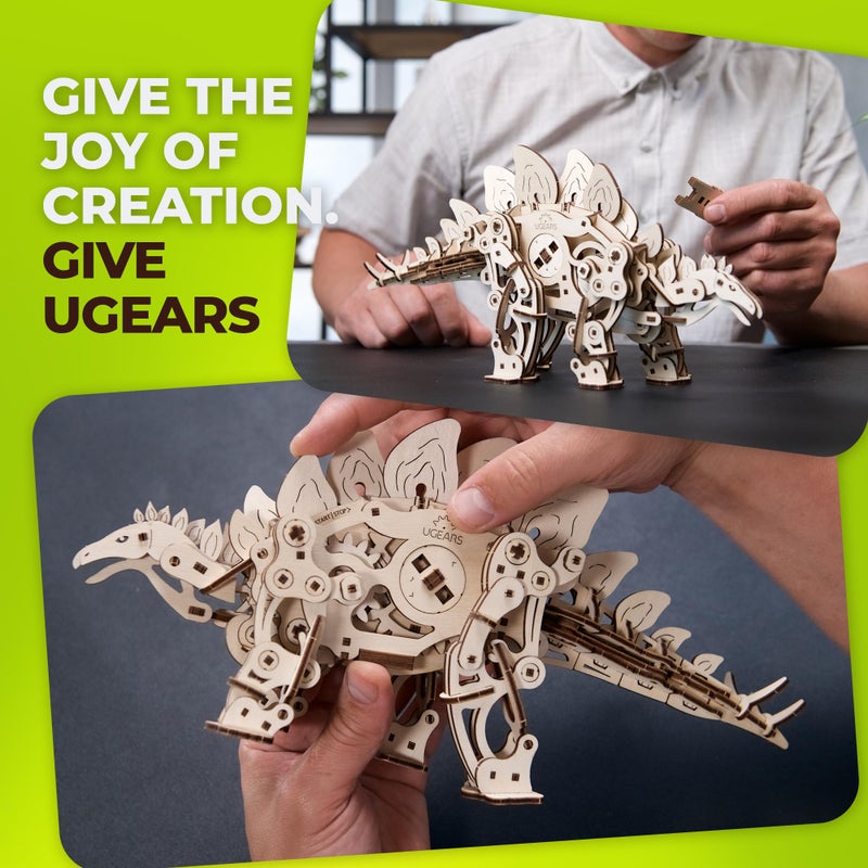 UGEARS ألعاب الألغاز الخشبية ثلاثية الأبعاد من UGEARS للبالغين - نماذج ستغوصور - مجموعة بناء الديناصورات - مجموعة ألغاز ميكانيكية للديناصورات للتجميع - مجموعات DIY للبالغين هدايا الديناصورات - 305 قطعة - Image 3