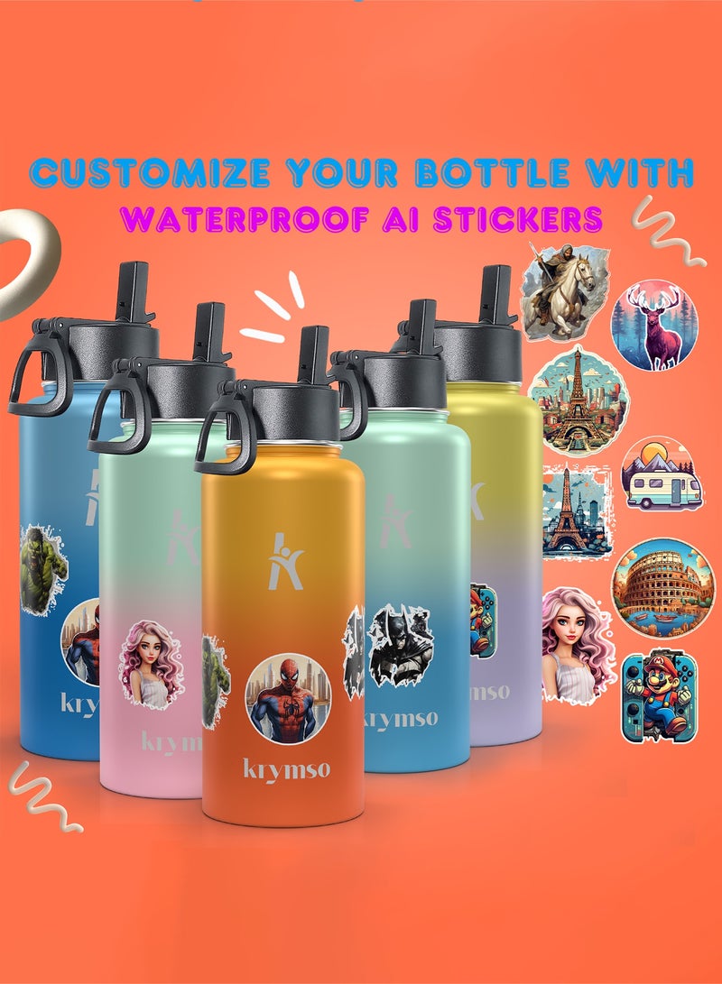 KRYMSO 500ml Water Bottle, Stainless Steel Water Bottle, Water Bottle for Kids Water Bottle with Straw, Thermos, Insulated Water Bottle, Water 500ml with Ai Stickers - Image 5