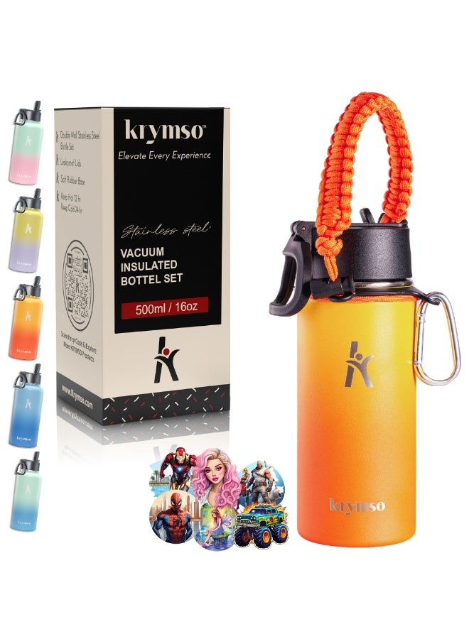 KRYMSO 500ml Water Bottle, Stainless Steel Water Bottle, Water Bottle for Kids Water Bottle with Straw, Thermos, Insulated Water Bottle, Water 500ml with Ai Stickers - Image 1