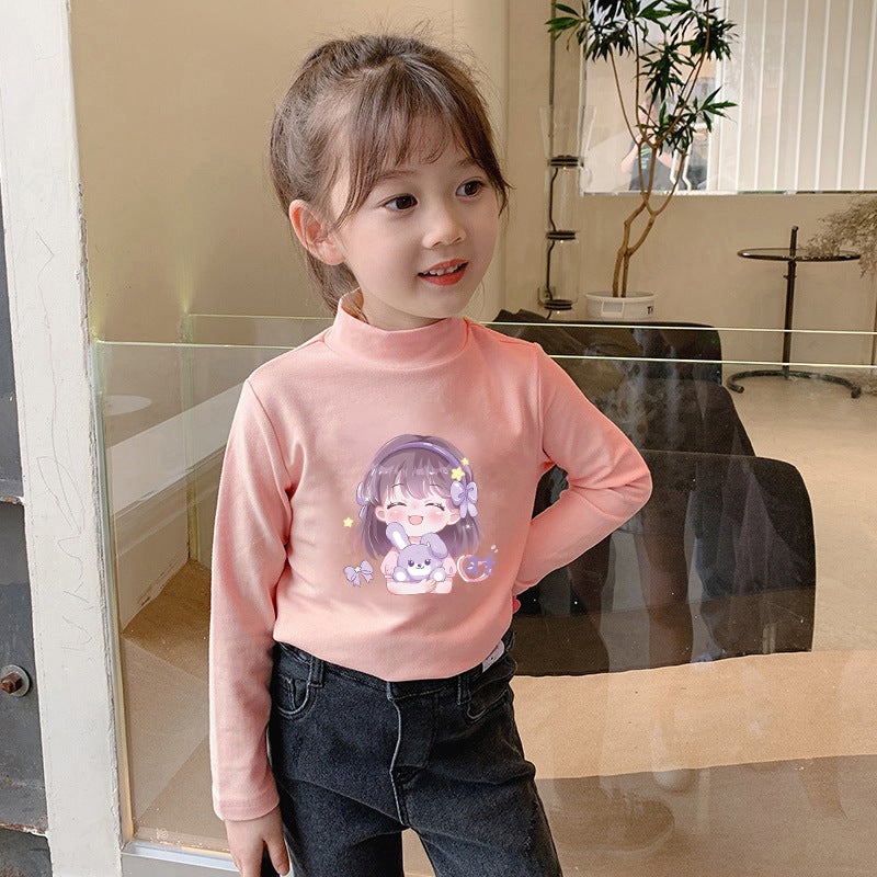 Girls' Base Shirt T-Shirt Thickened Autumn Girls' Jacket De Velvet De Velvet Girls' Long Sleeve T-Shirt New Fashion - Image 1
