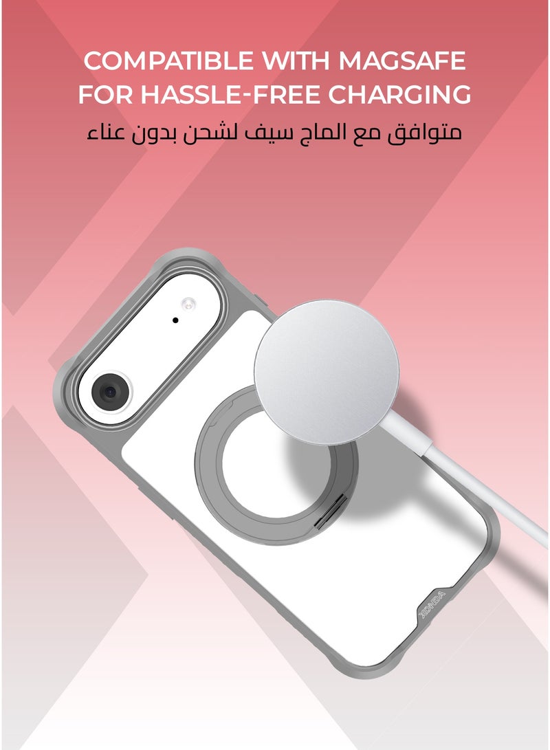 زوندا كفر ارمور اكس ايفون 17 اير ماج سيف لون رمادي فاتح - حامل قابل للدوران 360 درجة، حماية قوية بدرجة عسكرية،  مقاوم للخدش والصدمات، متوافق مع ملحقات MagSafe. - Image 5