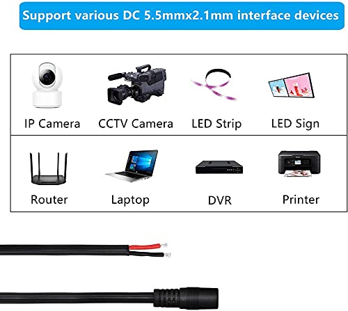 FEDUS 18AWG Female DC Power Extension Cable Wire 12V 2.1mm / 5.5mm Socket to Bare End Jack Pigtails Connector 10Pcs. Cord For CCTV Security Camera, IP Camera, DVR Standalone, LED Strip, Surveillance - Image 4