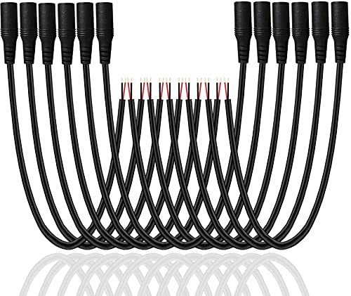 FEDUS 18AWG Female DC Power Extension Cable Wire 12V 2.1mm / 5.5mm Socket to Bare End Jack Pigtails Connector 10Pcs. Cord For CCTV Security Camera, IP Camera, DVR Standalone, LED Strip, Surveillance - Image 1