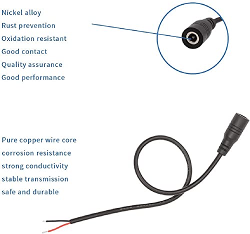 FEDUS 18AWG Female DC Power Extension Cable Wire 12V 2.1mm / 5.5mm Socket to Bare End Jack Pigtails Connector 10Pcs. Cord For CCTV Security Camera, IP Camera, DVR Standalone, LED Strip, Surveillance - Image 3
