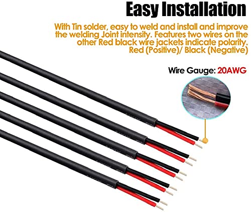 FEDUS 18AWG Female DC Power Extension Cable Wire 12V 2.1mm / 5.5mm Socket to Bare End Jack Pigtails Connector 10Pcs. Cord For CCTV Security Camera, IP Camera, DVR Standalone, LED Strip, Surveillance - Image 2