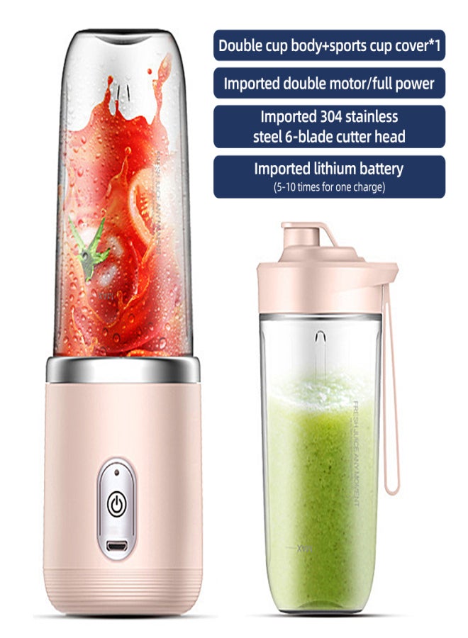 Aoresac Mini mixer 40W Juice blender mini portable quick blender cup personal size rechargeable USB Double cup Pink - Image 2