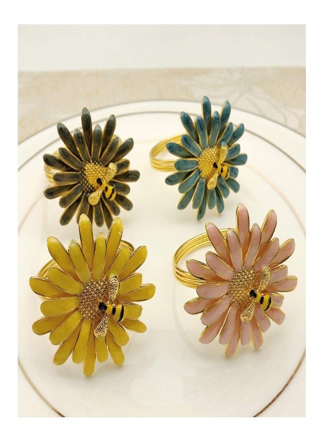 QTKJ Set of 6 Home Metal Flower Napkin Rings Cute Bee Napkin Buckles Holder for Wedding,Parties, Dinners, Christmas, Holidays Decor (Yellow) - Image 2