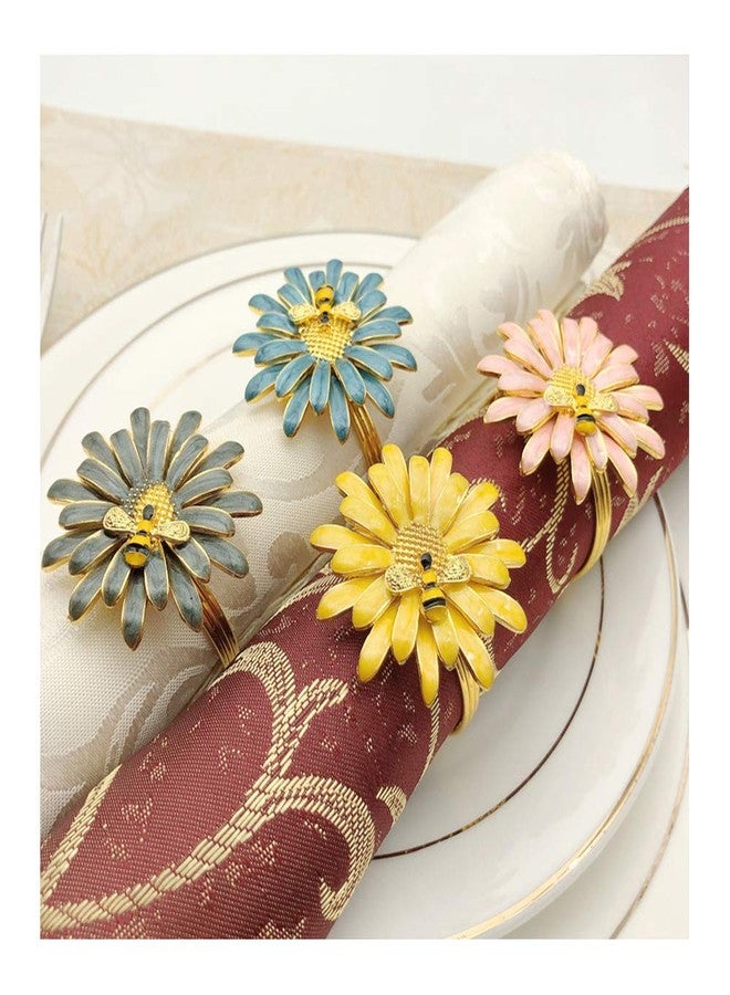 QTKJ Set of 6 Home Metal Flower Napkin Rings Cute Bee Napkin Buckles Holder for Wedding,Parties, Dinners, Christmas, Holidays Decor (Yellow) - Image 3