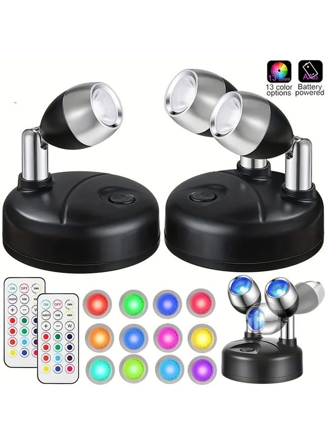 ضوء سبوت لاسلكي LED RGB بتحكم عن بعد مع رأس أسود، 2 قطعة، قابل للتعتيم، ضوء ليلي - Image 2