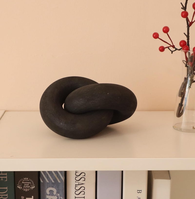 HMASYO Large 2-Link Black Wood Chain Link Decor, Hand Carved Boho Knot for Living Room Coffee Table Fireplace Shelf Farmhouse Ornament - Image 5