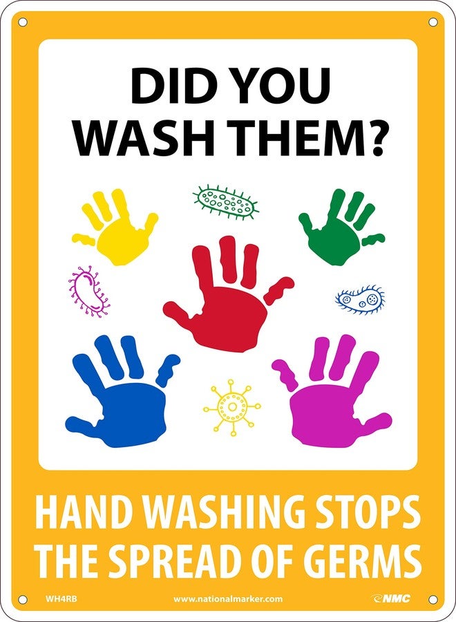 أن أم سي علامة ناشونال ماركر: هل غسلت يديك؟ غسل اليدين يوقف انتشار الجراثيم، لافتة بلاستيكية صلبة مقاس 14 × 10، توعية ووقاية من فيروس كورونا، متعددة الألوان - Image 1