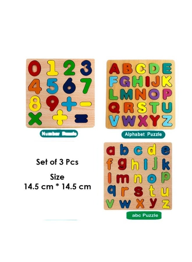 Clicko 3-Piece Wooden Educational Puzzle Set for Kids - Alphabet (Uppercase & Lowercase) and Numbers with Math Symbols - Multicolored Montessori Learning Boards for Toddlers & Preschoolers - Image 4