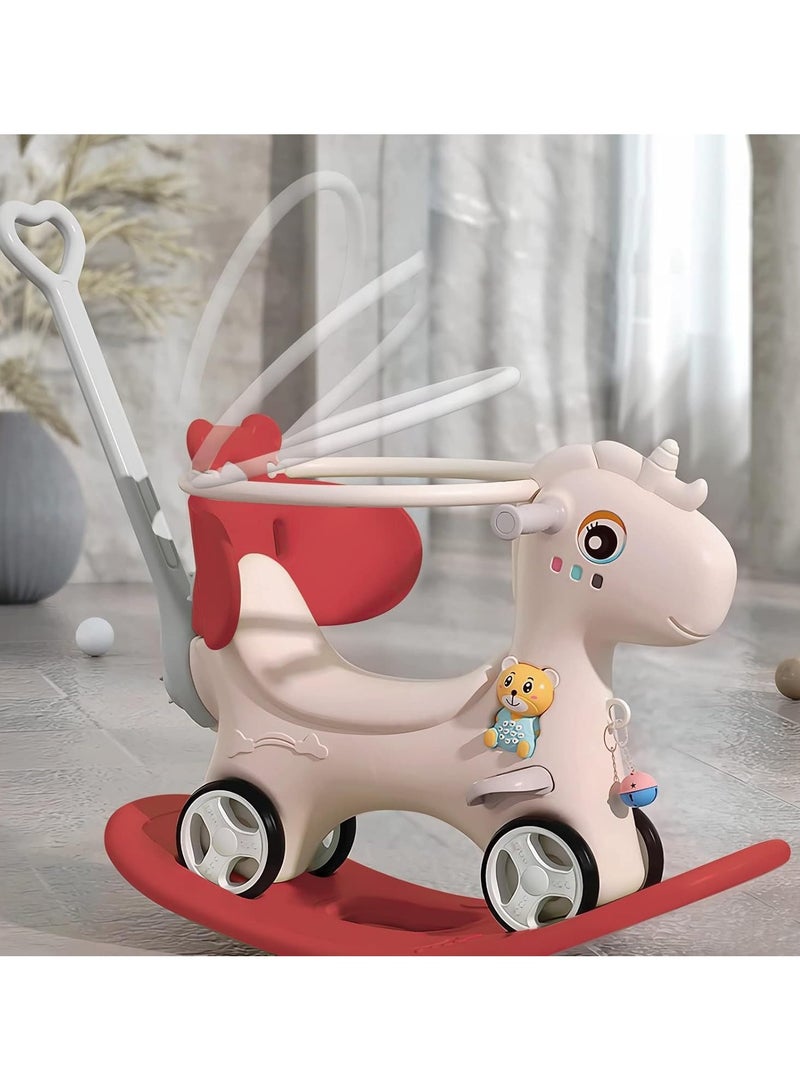 DubaiGallery Battery-Operated Gender Neutral Rocking Horse Toy for 2-Year-Olds with Easy Installation - Rocking Horses & Back & Push Rod & Guardrail - Image 2