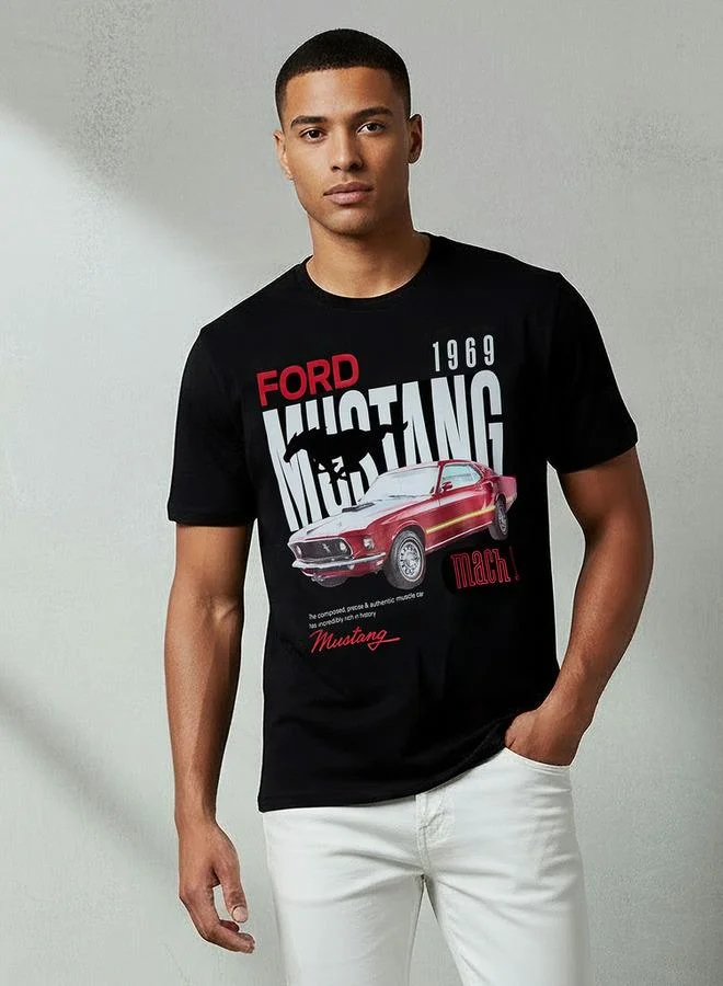 SP Characters Men Regular Fit Crew Neck Short Sleeves Ford Mustang Print T-shirt