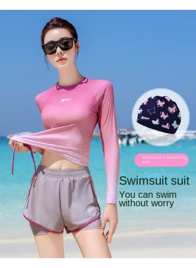 إكستيب طقم سبليت للسباحة وقبعة السباحة للنساء، بدلة سباحة عالية الجودة ومحافظة، مريح ومغطي للبطن، ملابس رياضية عادية متدرجة اللون - Image 1