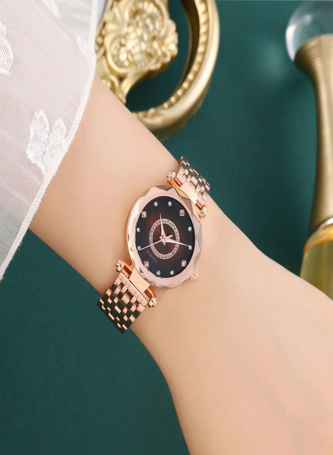 Reginald Women Watches with Bracelet Rose Gold for Lady Elegant Stainless Steel Strap Fashion Analog Creative Diamond Dial Wrist Watch, Rose brown - Image 3