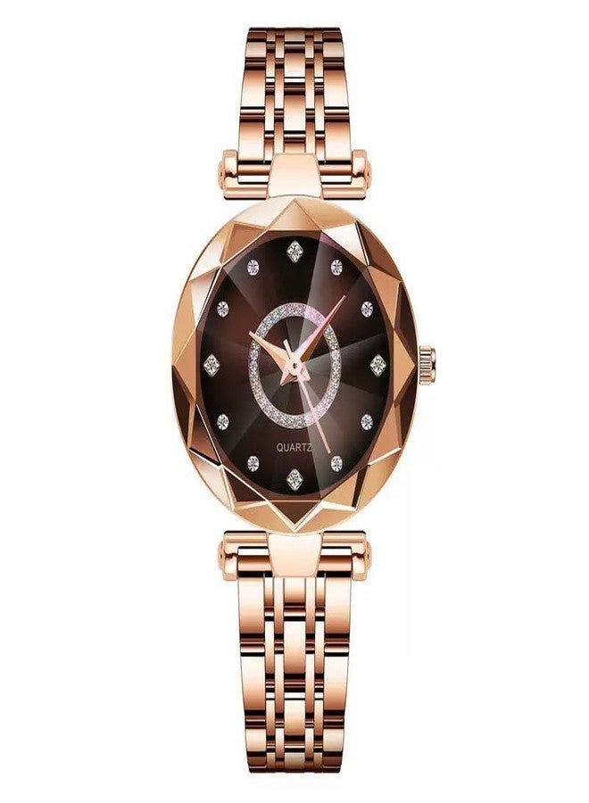 Reginald Women Watches with Bracelet Rose Gold for Lady Elegant Stainless Steel Strap Fashion Analog Creative Diamond Dial Wrist Watch, Rose brown - Image 2