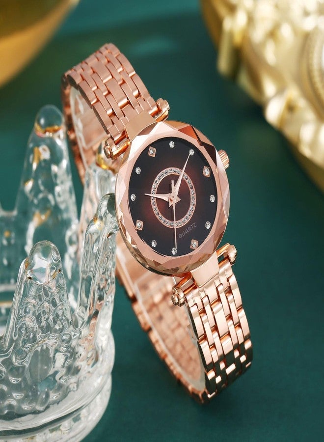 Reginald Women Watches with Bracelet Rose Gold for Lady Elegant Stainless Steel Strap Fashion Analog Creative Diamond Dial Wrist Watch, Rose brown - Image 4