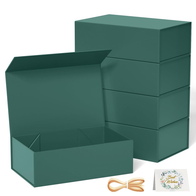 RYDDOY 5 Pack Green Gift Box 95x6x3 Gift box for Presents with Lids Magnetic Closure Rectangle Collapsible for Bridesmaid Proposal Box Wedding Christmas Halloween Birthday Gift Packging - Image 2