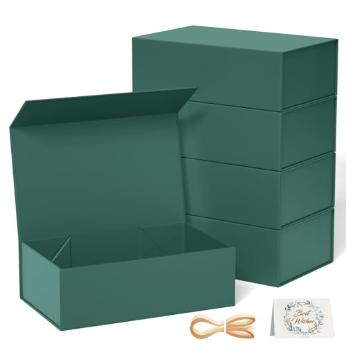 RYDDOY 5 Pack Green Gift Box 95x6x3 Gift box for Presents with Lids Magnetic Closure Rectangle Collapsible for Bridesmaid Proposal Box Wedding Christmas Halloween Birthday Gift Packging - Image 1
