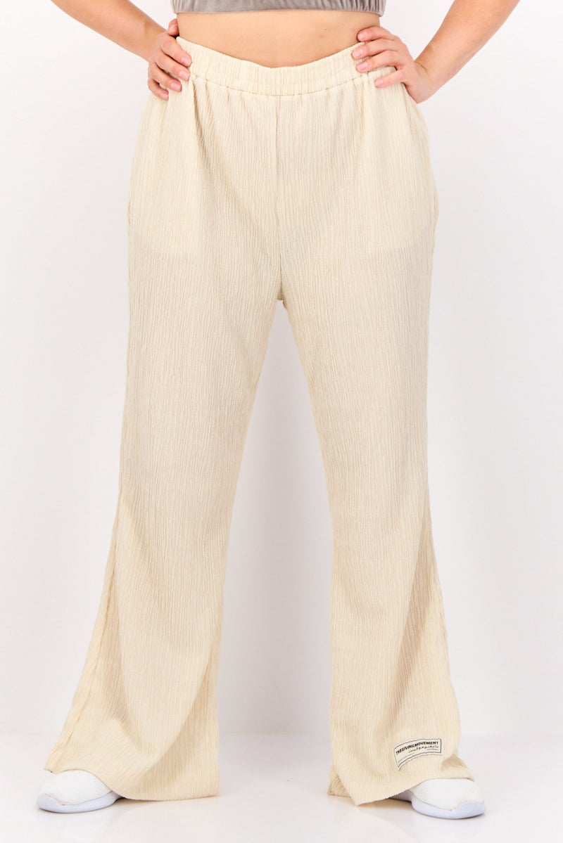 The Giving Movement Women Regular Fit Textured Flare Pants, Off White  - Image 1