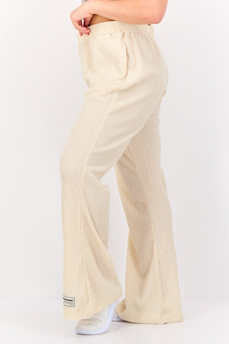 The Giving Movement Women Regular Fit Textured Flare Pants, Off White  - Image 3