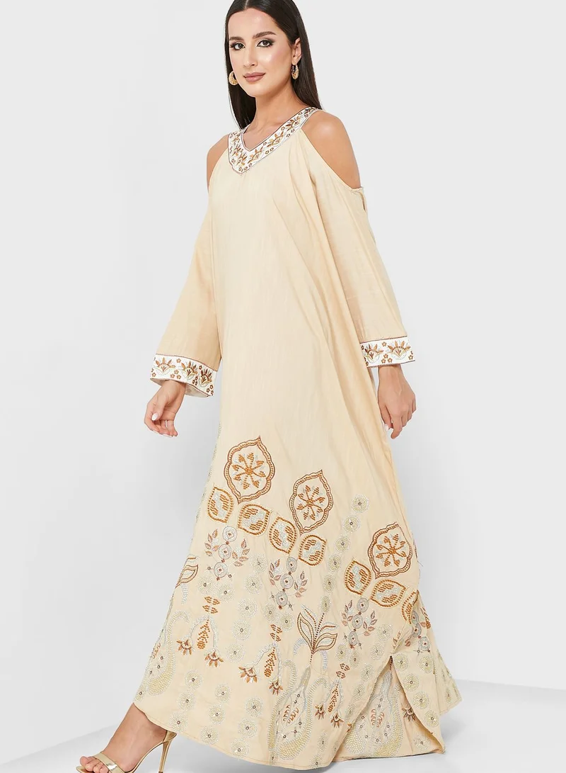 House of Moda Cold Shoulder Printed Dress