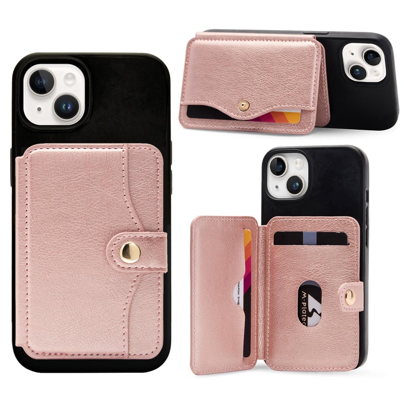 M-Plateau Slim Leather Wallet Phone Case, Adhesive Card Holder Compatible with Most Smartphones (Pink) - Image 1