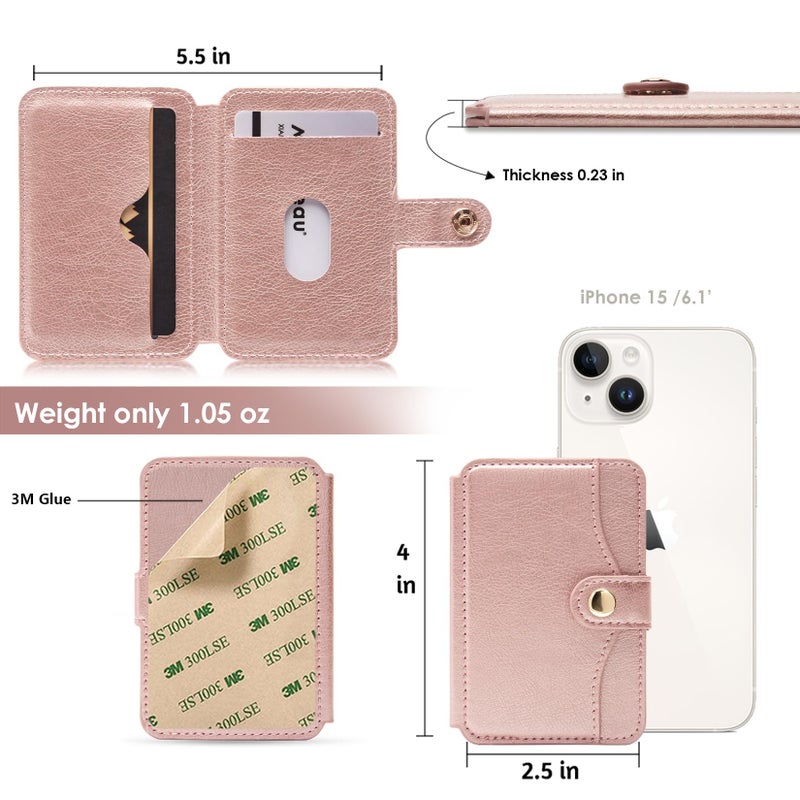 M-Plateau Slim Leather Wallet Phone Case, Adhesive Card Holder Compatible with Most Smartphones (Pink) - Image 2
