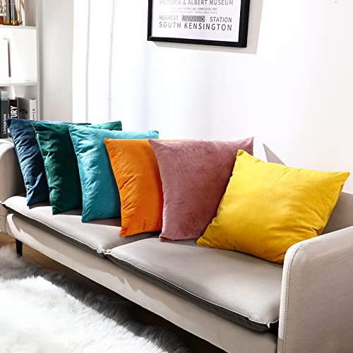Remagr Pack of 6 Decorative Velvet Throw Pillow Covers Solid Square Soft Pillowcase Set Cushion Cases for Sofa Couch Bed Car Christmas Fall Home Decor 18 x 18 inch(Mixed Color) - Image 2