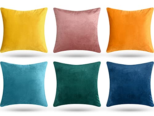 Remagr Pack of 6 Decorative Velvet Throw Pillow Covers Solid Square Soft Pillowcase Set Cushion Cases for Sofa Couch Bed Car Christmas Fall Home Decor 18 x 18 inch(Mixed Color) - Image 1
