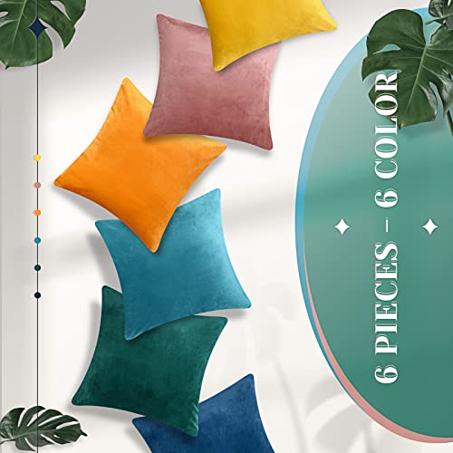 Remagr Pack of 6 Decorative Velvet Throw Pillow Covers Solid Square Soft Pillowcase Set Cushion Cases for Sofa Couch Bed Car Christmas Fall Home Decor 18 x 18 inch(Mixed Color) - Image 4