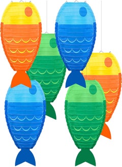 KASTWAVE Fish Shaped Hanging Lantern 6Pcs 12" Lantern Paper for Party New Year Ocean Themed Party Decorations Colored Fish Decorations for Party Round Paper Lanterns Birthday Supplies  - Image 1