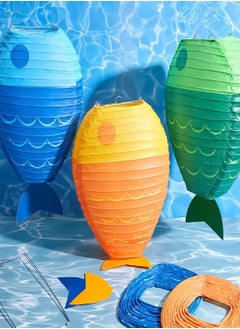 KASTWAVE Fish Shaped Hanging Lantern 6Pcs 12" Lantern Paper for Party New Year Ocean Themed Party Decorations Colored Fish Decorations for Party Round Paper Lanterns Birthday Supplies  - Image 5