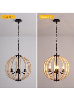 Ganeed Boho Wood Bead Chandelier, 4-Lights Modern Pendant Lighting, Farmhouse Bohemian Vintage Industrial Ceiling Hanging Light Fixture for Entrance Bedroom Kitchen Living Room Restaurant Bar Corridor  - Image 4