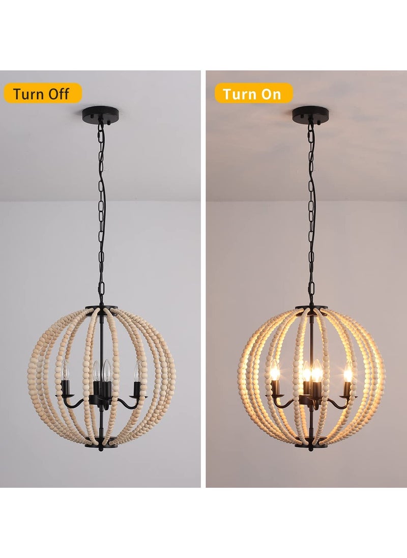Ganeed Boho Wood Bead Chandelier, 4-Lights Modern Pendant Lighting, Farmhouse Bohemian Vintage Industrial Ceiling Hanging Light Fixture for Entrance Bedroom Kitchen Living Room Restaurant Bar Corridor  - Image 4